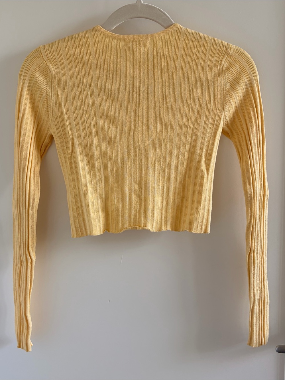Garage Ribbed Cropped Button-Up Cardigan in Yellow - Picture 4 of 4